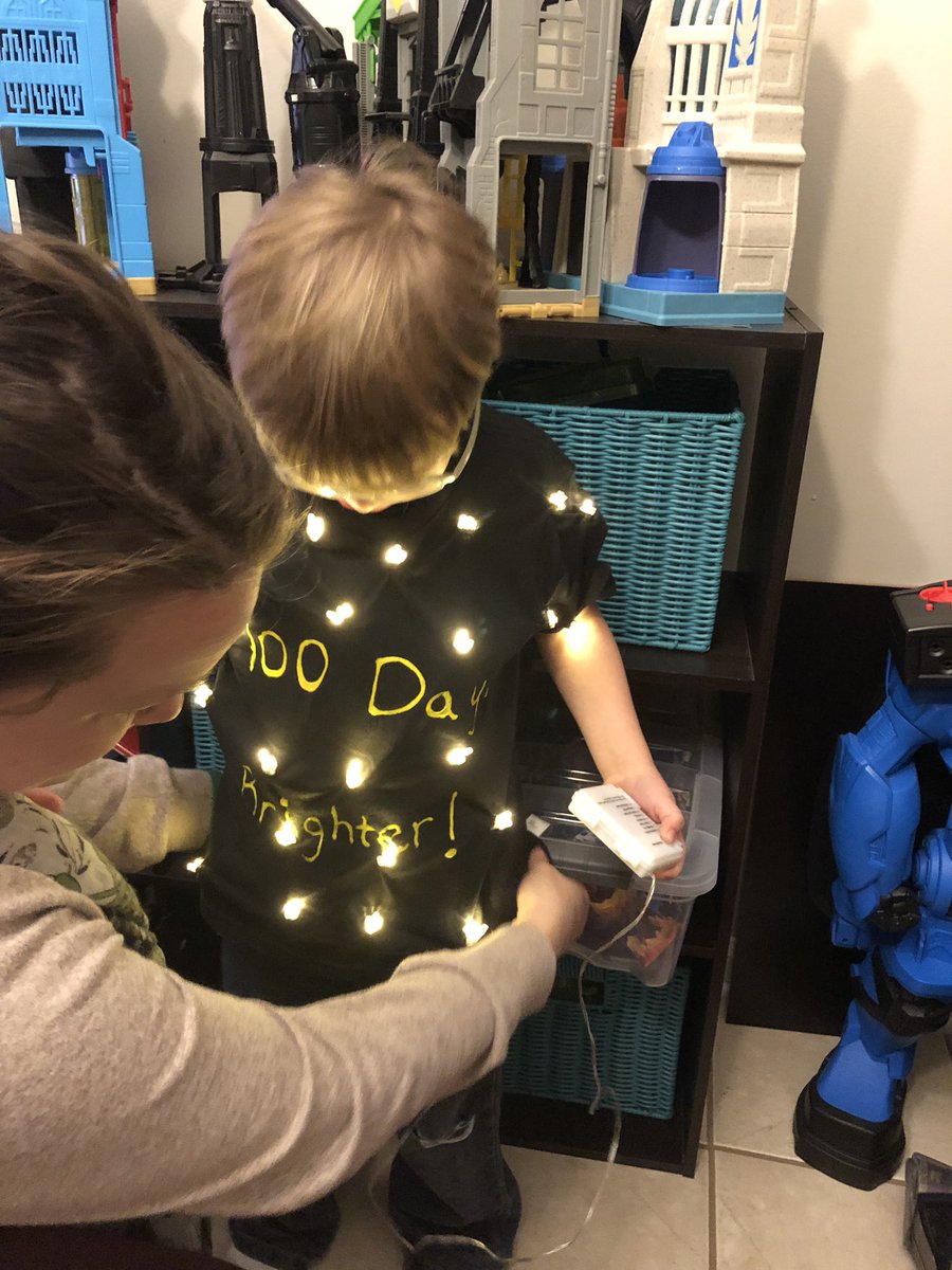 DanielCHarbert's tweet photo. Sad I missed it....just getting Declan settled to sleep...however he is going to rock his 100th day of preschool fashion show tomorrow with 100 lights on his shirt!  #CobbInTechChat https://t.co/d6UHVHHpiJ