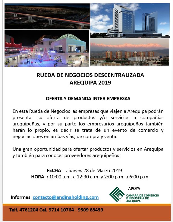 Vamos a Arequipa! iniciamos 2019 con las primeras inscripciones, no te quedes sin tu Mesa en la Rueda de Negocios el 28 de marzo!! #pymesperuanas #exportadoresperu #empresasperuanas #negociosenperu