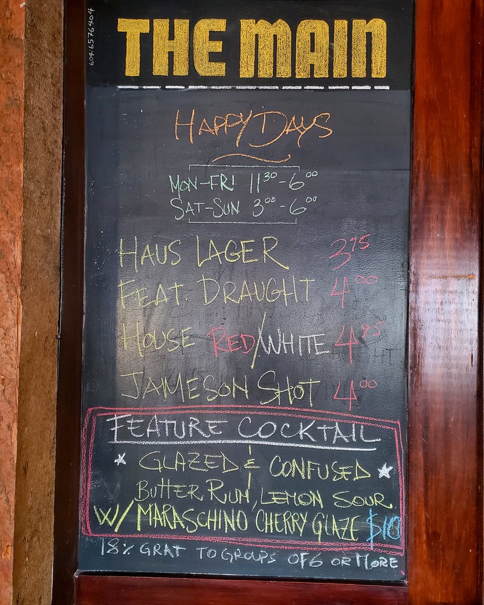 TheMainonMain's tweet photo. Happy Hour! #happyhour #mountpleasant #yvrdrinks #vancitydrinks https://t.co/ReVZKmNcar