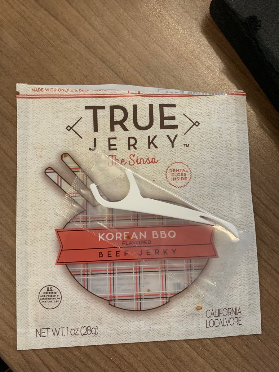 Pretty neato that this <a href="/TRUEjerky/">TRUE Jerky</a> comes w/ a floss pick. I live a very exciting life.