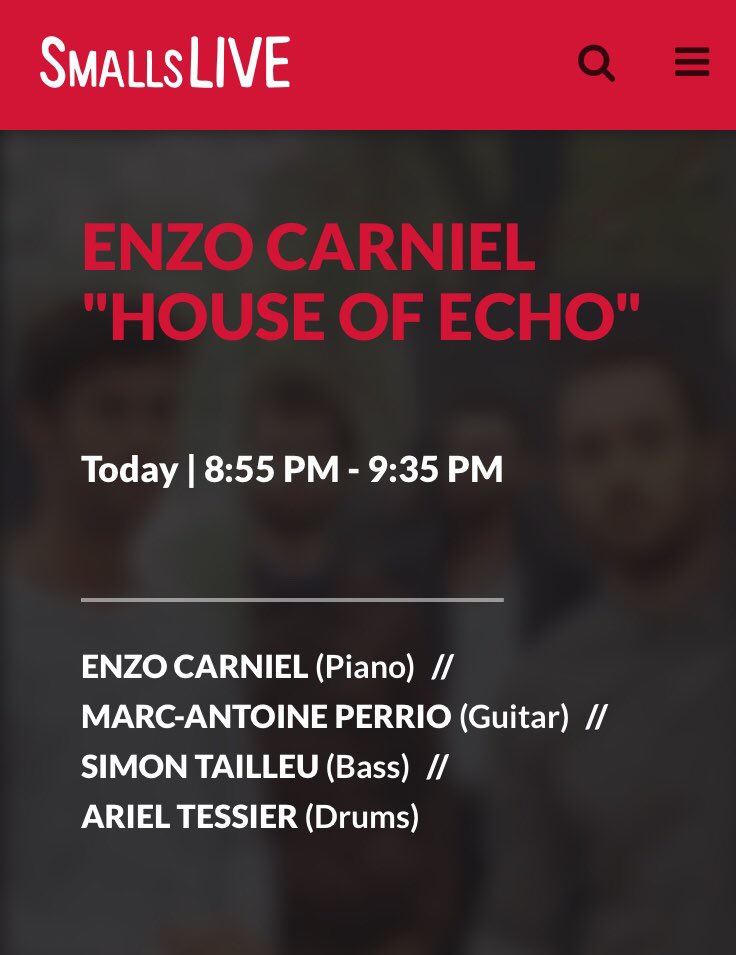 Coming up soon on the stage at @SmallsJazzClub in NYC is the band #HouseofEcho by pianist @EnzoCarniel as part of #FrenchQuarterjazz2019 produced by @ParisJazzClub @MarseilleJazz Watch online! smallslive.com