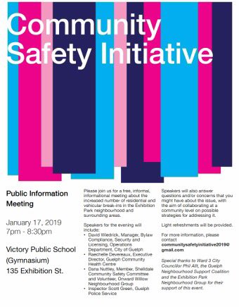 GuelphEPNG's tweet photo. Hey Ex Park, there is a Public Information Meeting re: neighbourhood break-ins etc. Details in pic. #Guelph #ExhibitionPark #ExPark @PhilAlltWard3 https://t.co/6OV9IKP4Yq