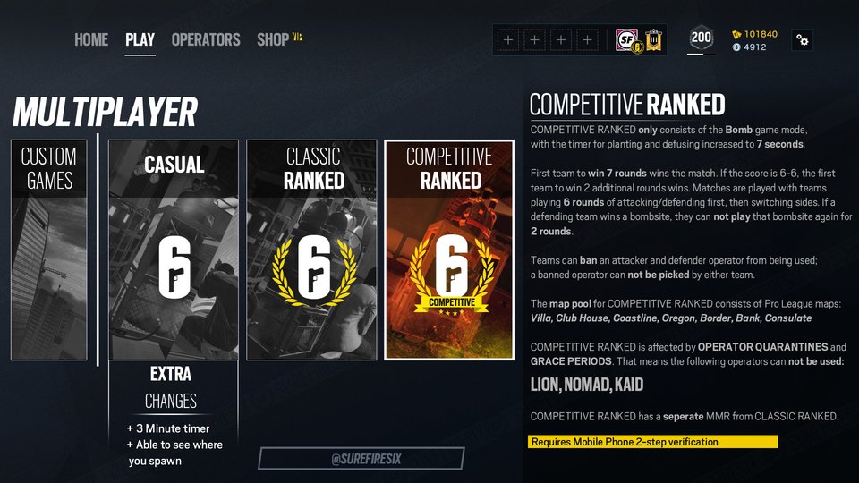 R6Tracker's tweet photo. What do you think of this ranked variation idea by, u/surefiresix on Reddit? 

#RainbowSixSiege #R6Community 

Original Post: https://t.co/9PUivBRyvA https://t.co/ZRfIR2eSPb