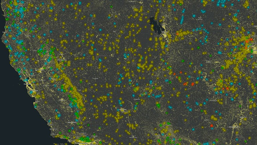 Esri's tweet photo. Take a large dataset into #ArcGISOnline and create an awesome visualization of millions of points you can use in your web #mapping applications! Here's how: https://t.co/2kUwtolaBN https://t.co/R7VFnLEcGg