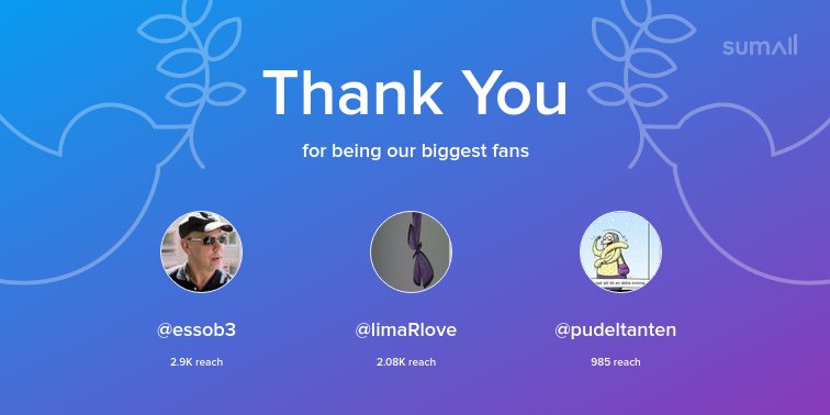 Our biggest fans this week: @essob3, @limaRlove, @pudeltanten. Thank you! via https://sumall.com/thankyou?utm_source=twitter&utm_medium=publishing&utm_campaign=thank_you_tweet&utm_content=text_and_media&utm_term=0bd15928ba3a7877f3fb611a …