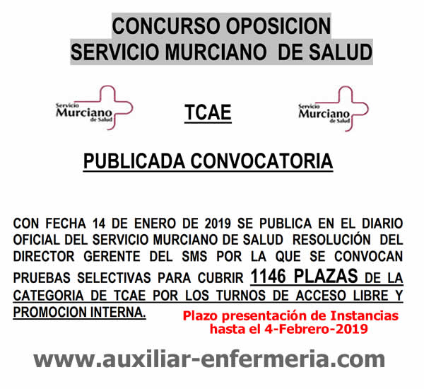  Auxiliares de Enfermería del Servicios Murciano de Salud en plazo de presentación de instancias hasta el 4-Febrero-2019... Dw77Iw-WkAEN9Bj