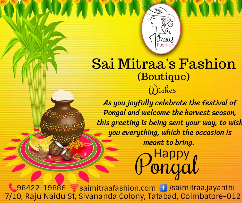 saimitraa's tweet photo. SaiMitraa Fashion Boutique Wishes you all Happy pongal 2019 😃
---------
#happypongal #pongal #2019 #wedding #weddinglehenga #lehenga #bridallehenga #weddingdresses #bollywood #weddingcollections #boutique #desifashion #indianfashion #ethnicfashion https://t.co/QAIUjjBDep