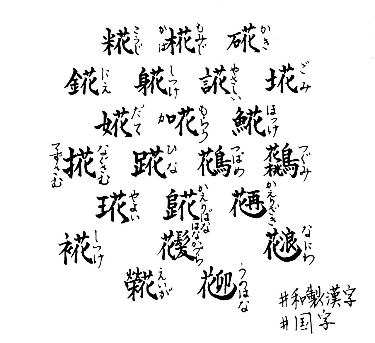 拾萬字鏡 143 164 日本語圏で成立した漢字 和製漢字 には 花 を意符とした漢字が特に多い 無常観や生命を宿す 花 だが美的感覚を日本人は特に花に求めていたのかもしれない 花鳥 つばめ は鎌倉期から 𢯘 てずさむ は室町期から知られて 拾萬字鏡 143 164 日本語圏で成立した漢字 和製漢字 には 花 を意符とした漢字が特に多い 無常観や生命を宿す 花 だが美的感覚を日本人は特に花に求めていたのかもしれない 花鳥 つばめ は鎌倉期から 𢯘 てずさむ は室町期から知られて