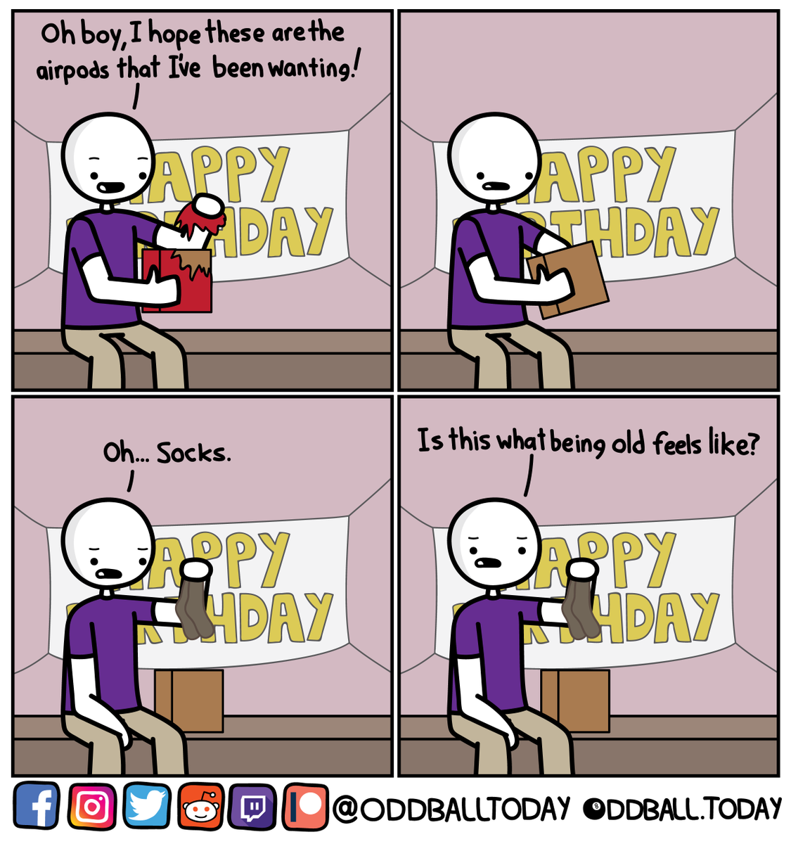 oddballtoday's tweet photo. Comic #283 - Birthday Gift
https://t.co/jT4hS19FTx
.
.
.
.
.
.
.
#comic #comics #webcomic #webcomics #cartoon #art #humor #funny #lol #lols #lmao #birthday #birthdaygift #gift #happybirthday #birthdayparty #present #presents #birthdaypresent #birthdaygift #socks #badgift https://t.co/TeT5pIzA2i