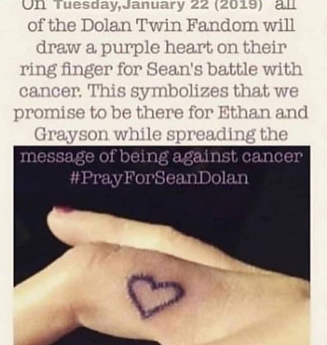 ethmadolan1's tweet photo. On January 22 please put a Purple Heart on your finger for Sean with his fight with cancer💜💜 #prayforseandolan #graysondolan #ethandolan #camerondolan https://t.co/M6dylLE6Gk