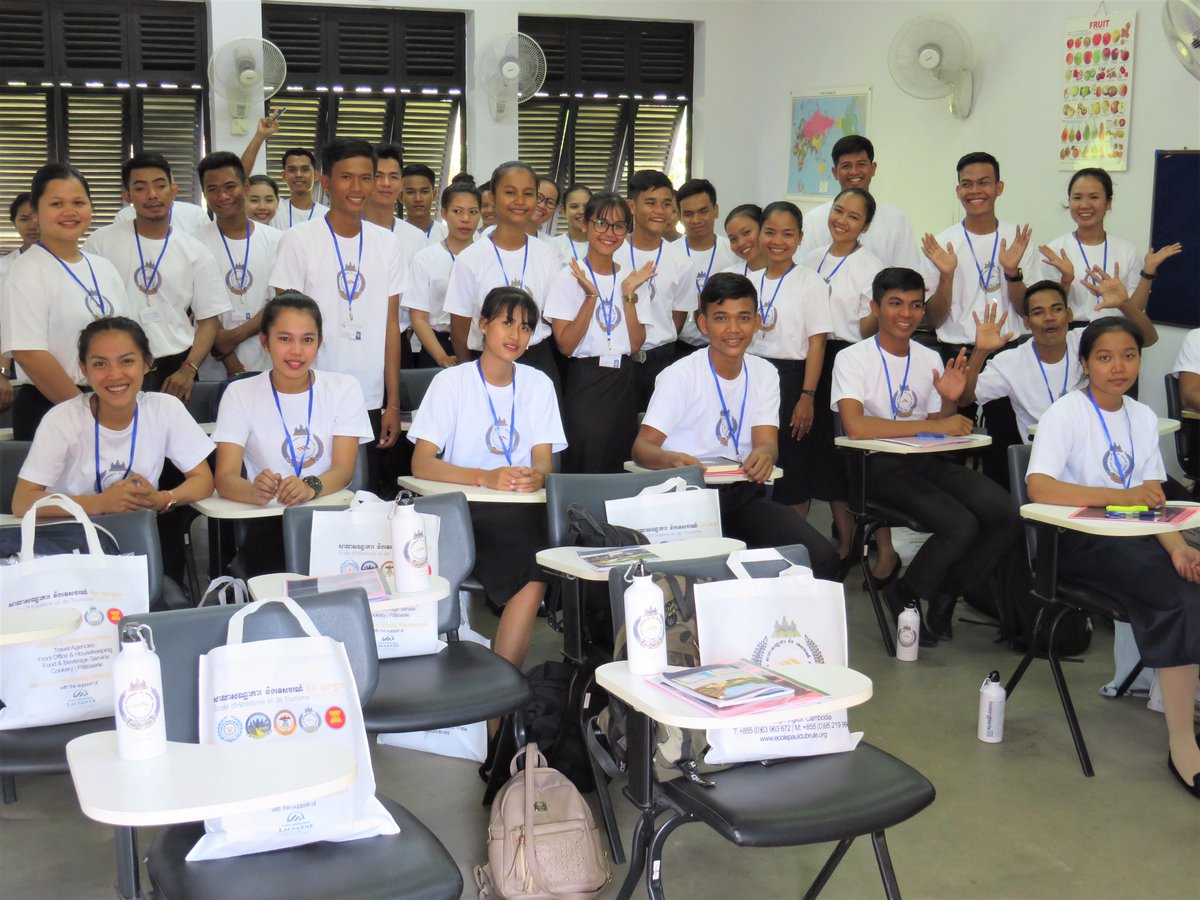 EHTPaulDubrule's tweet photo. The second intake of 40 motivated students of our Hospitality Training Program for Migrant Workers (supported by IOM) started 14th January 2019. They are ready to explore the 3-month training before being sent to internships in Thailand. Congrats!! https://t.co/9BtzYuYcVw