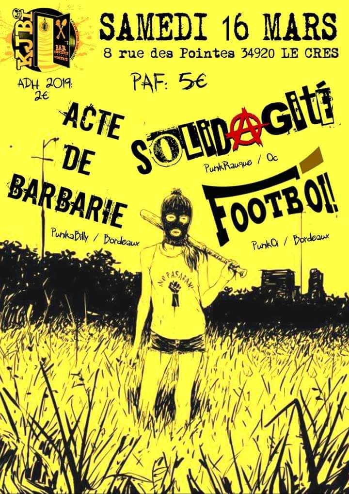 _FootbOi_'s tweet photo. Notre première date de 2019 se fera à Montpellier chez Le KJBI, avec les frangins d'#ACTEdeBarbarie &amp; #Solidagité
#FootbOi #drinkingclasscrew #RockNOi #RefugeesWelcome #HateRacism #PunkRockArmy #WayOfLife #ACAB #United #brotherood #frenchoi #skinhead #PunksNotDead #Pinard https://t.co/DAOf8WMhgC