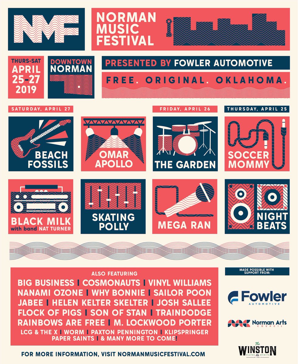 NormanMusicFest's tweet photo. Now is the time to celebrate our sponsors @FowlerAuto, @NormanArts and the Winston of @HalSmithRG. Without them, where would we be? In a van down by the river? Probs.

Clear your schedules for April 25-27! It's gonna be a party! https://t.co/tQElRZ1AcT