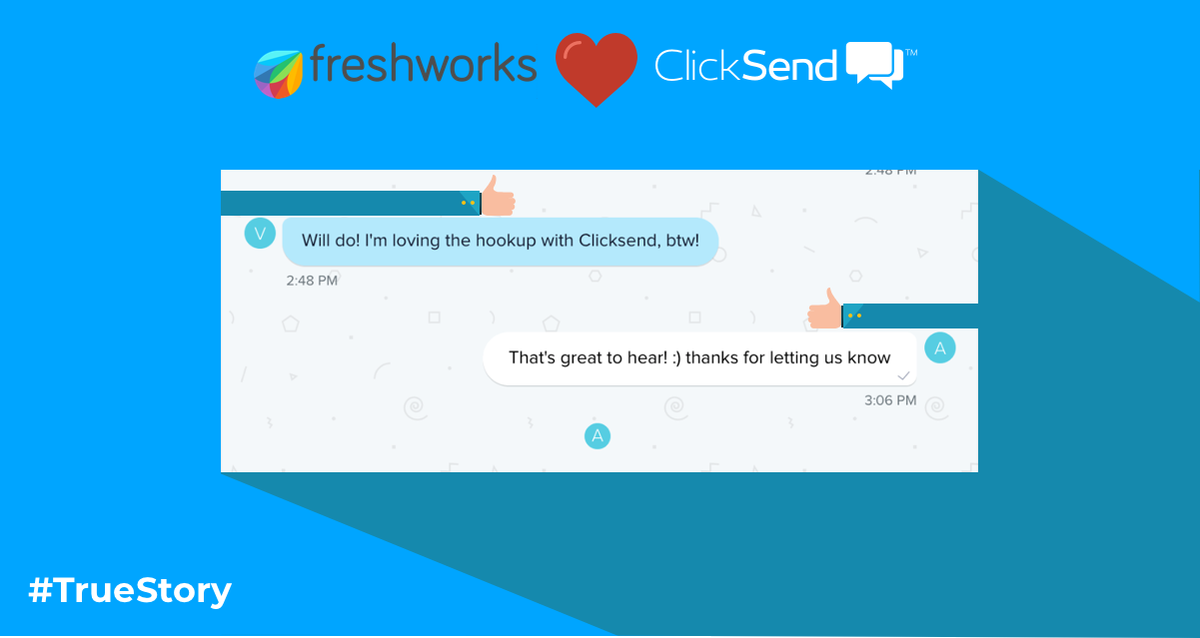 ClickSendSMS's tweet photo. We've recently hooked up with the freshest business software that your teams will love! It seems to be going okay so far 🤩 Welcome @FreshworksInc #FreshWorks #ClickSend #TrueStory https://t.co/PHLGYx0KLP