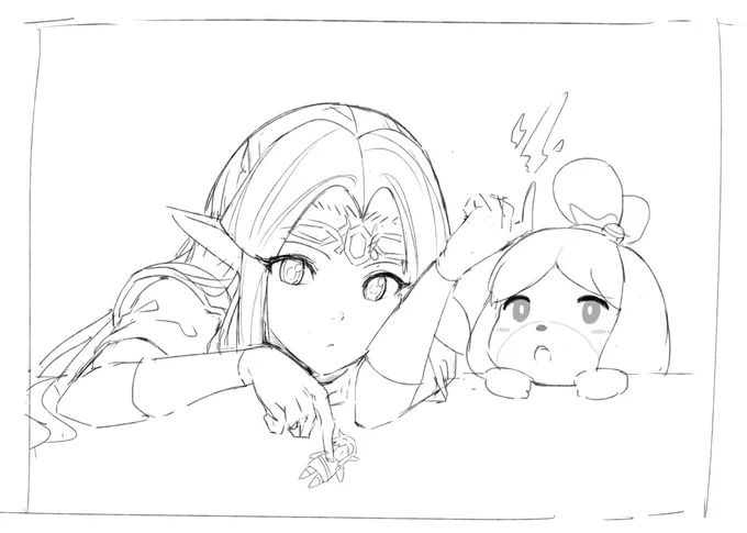 A sketch of Zelda and Isabelle from #SmashBrosUltimate 