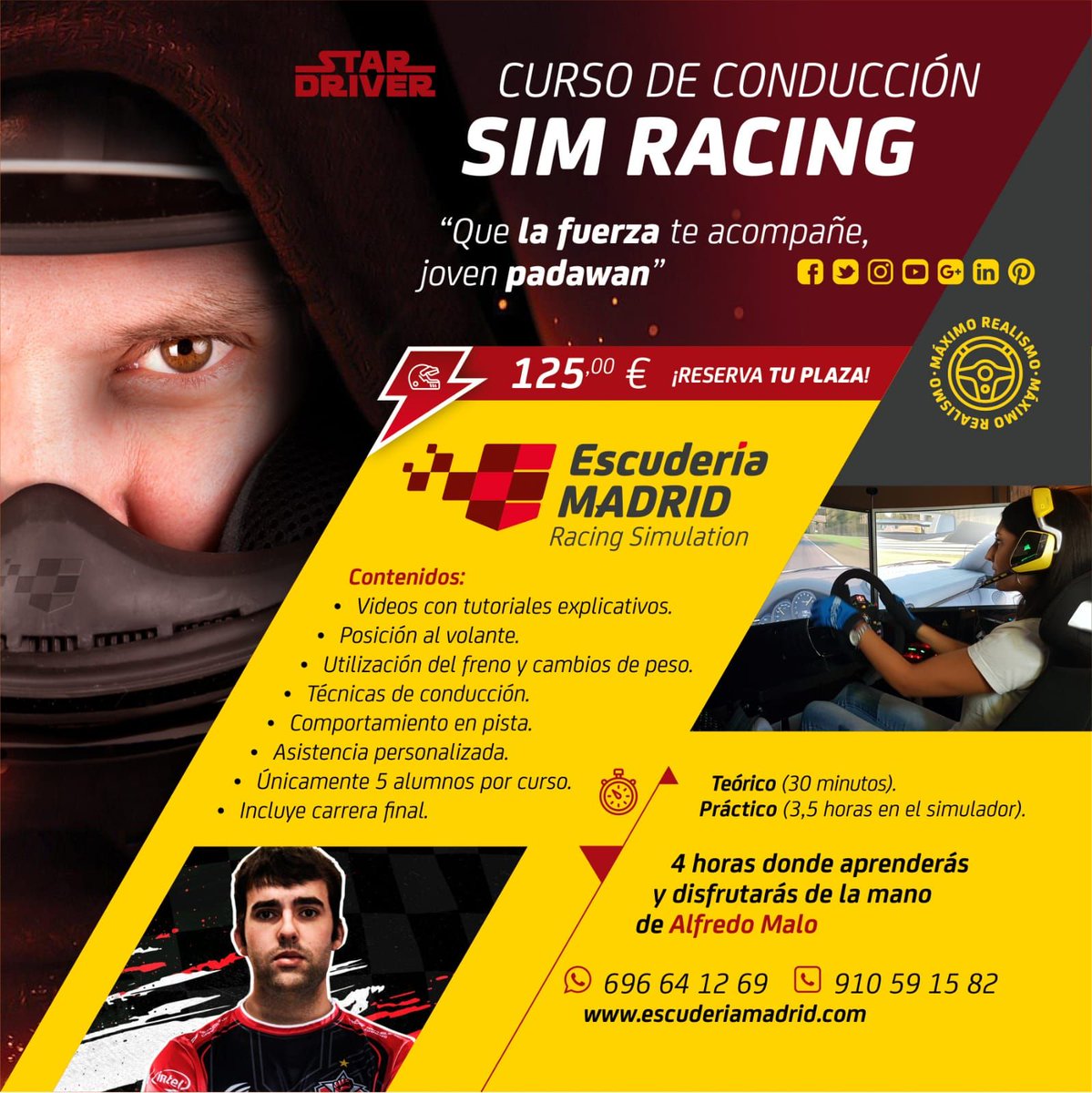 El primer Curso de #SimRacing con <a href="/A_Malo22/">Alfredo Malo</a> ha sido todo un éxito 💪🏎🏁 En pocos días haremos otro y ya se han inscrito algunos, ¿ya tienes tu plaza?. No te quedes sin aprender y perfeccionar con el mejor 🔝🔝🔝 #iRacing #eSports #Madrid #LasRozas ⚡ escuderiamadrid.com ⚡