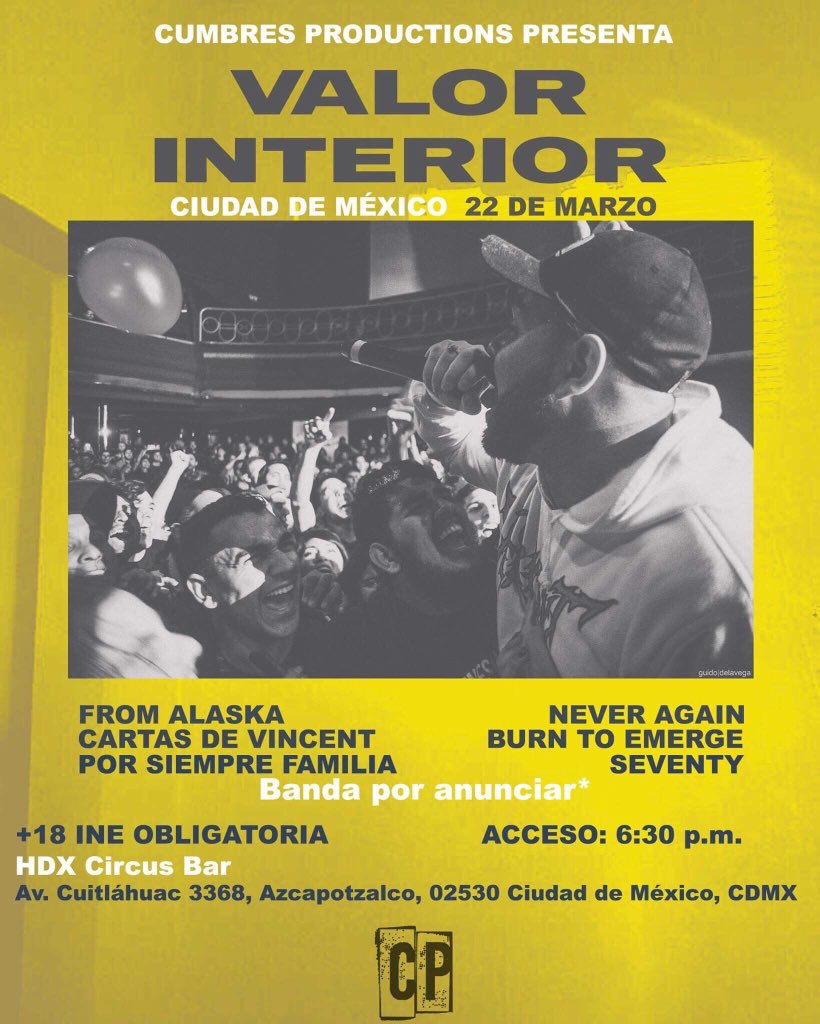 Llega <a href="/ValorInterior/">Valor Interior</a> este 22 de Marzo estará Gracias a <a href="/cumbresprod/">Cumbres Productions</a> 👌🏼 <a href="/NeverAgainMX_/">Never Again</a> <a href="/CartasDeVincent/">VNCNT</a> ya sabes anótalo en tu calendario y disfruta esa noche. #difuzionate #CDMX 🇲🇽🤳🖤