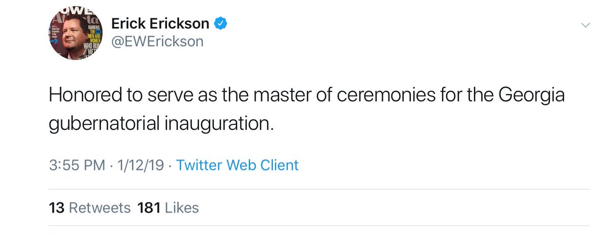 WSB evening radio host Erick Erickson will be emceeing the Kemp inauguration.