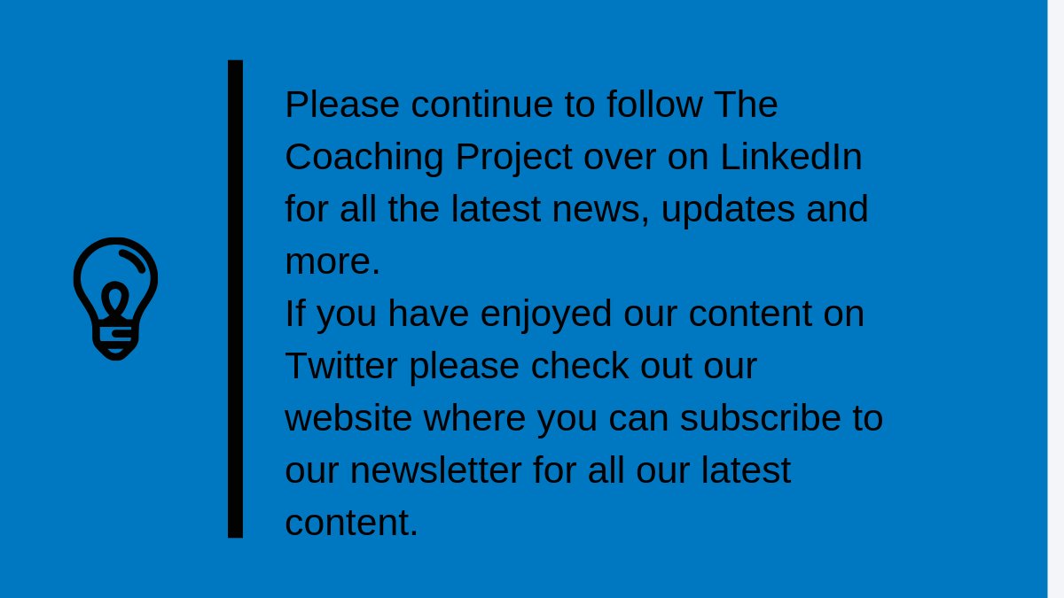 TheCoachProject's tweet image. We have decided to close our Twitter account but we absolutely value and appreciate all your support.  We would love it if you would join us over on Linkedin or subscribe to our newsletter to keep up to date with all our news.  Check out the link in our bio for details. Thank you