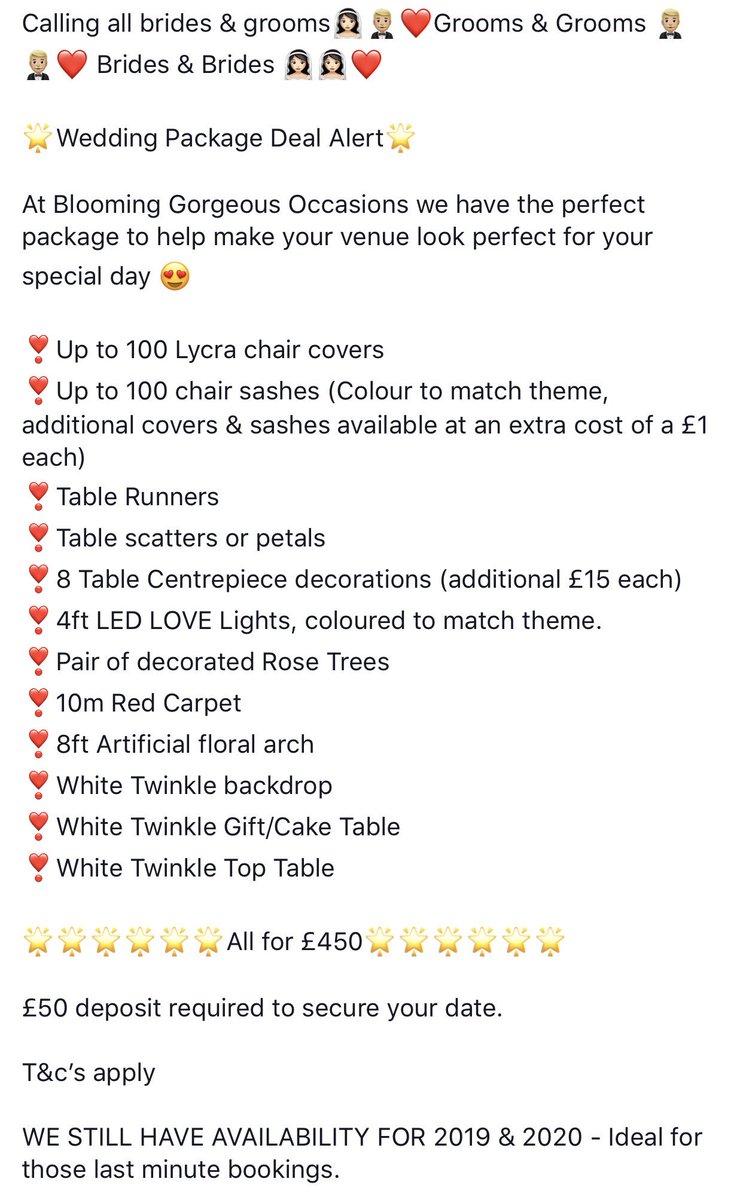 BloomingGorgeo2's tweet photo. #Winter deal here at #BGOccasions (offer ends 01.03.19). #bridetobe #grooms #brides #MrandMrs #MrsandMrs #MrandMr #2019brides #2020brides #rhuddlan #NorthWales #VenueDressing #venuestyling #LOVE #LEDLOVE #livelovelocal https://t.co/yVgLx0QKwg