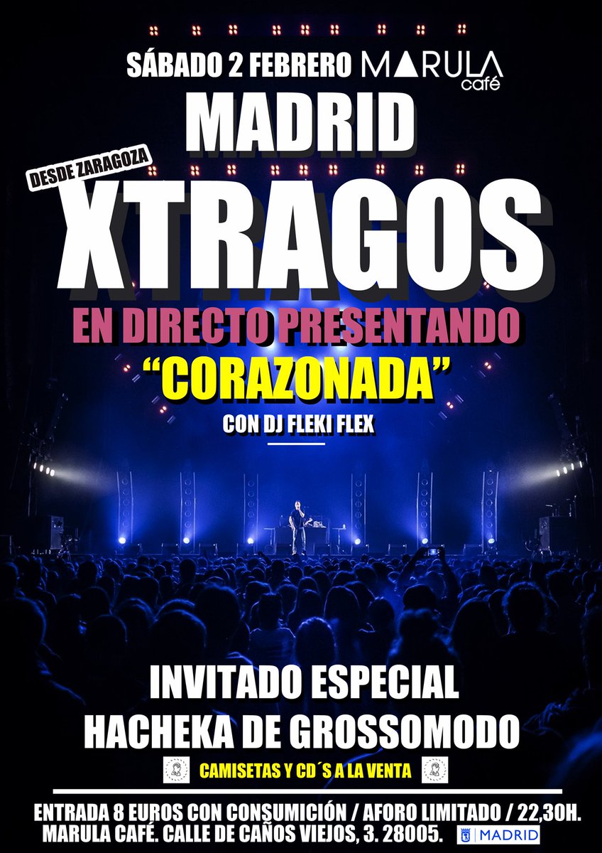 Tengo el honor de acompañar otra vez a <a href="/xtragos/">Xtragos</a> a Madrid a presentar su último disco “Corazonada” Sábado 2 de Febrero en <a href="/MarulaCafe/">Marula Café BCN</a> con invitados de lujo ❤️❤️