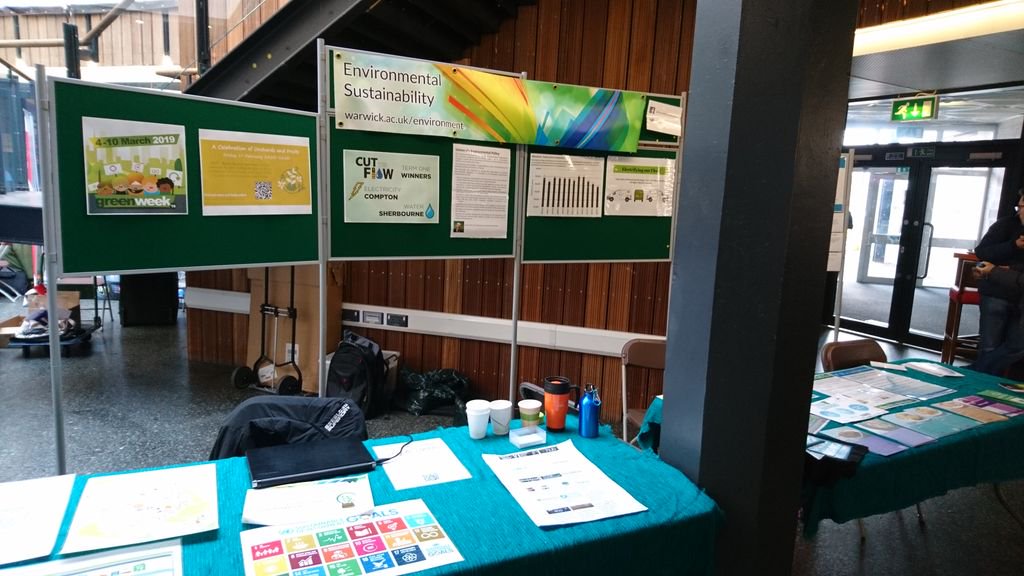 WarwickUniSust's tweet photo. We are down @WarwickSU Atrium today for the 'Always Something for You' fair. Come and talk to us about sustainability on campus, #cuttheflow, #GreenWeek19 and orchards event we have lined up! https://t.co/VZkyxHTb3u