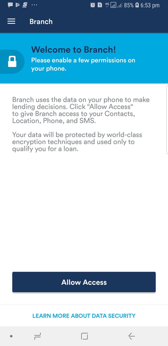 Access Requirements.Reputable apps (Tala & Branch) vs OKASH. Notice Tala and Branch ask for reasonable permissions while OKASH requests for questionable access immediately after installation of application.