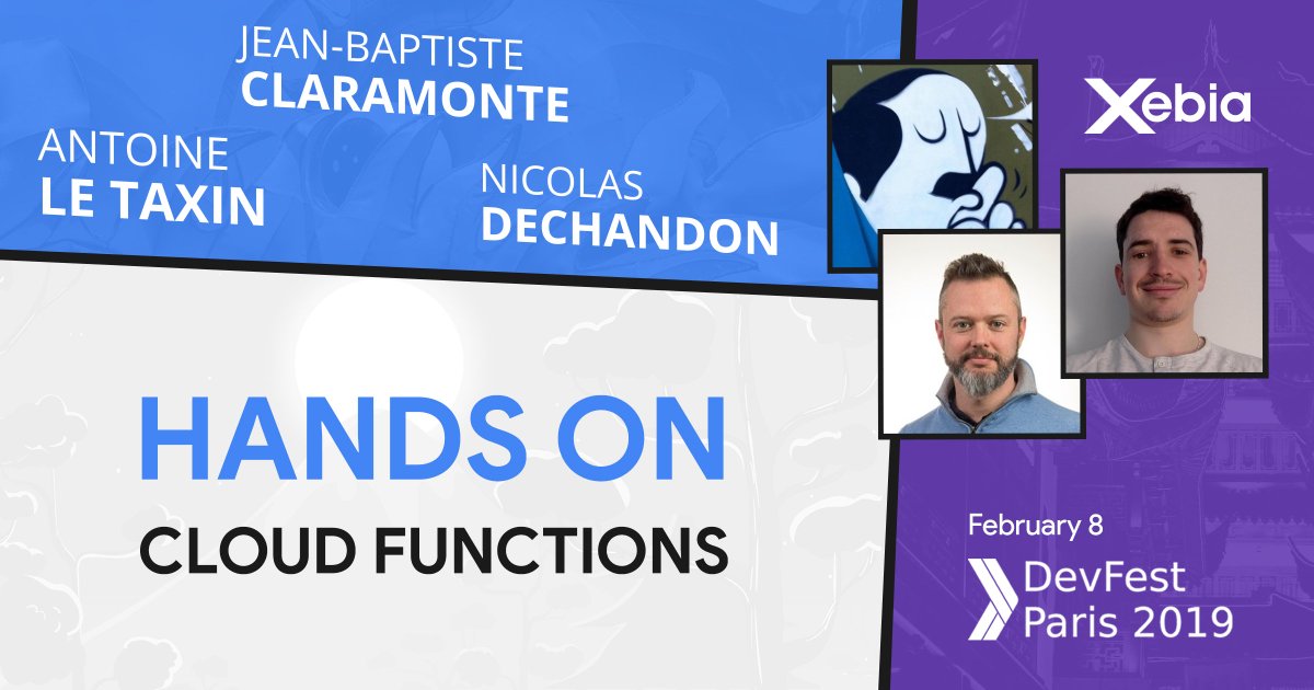 devfestparis's tweet image. 📣 Envie de level up sur les #CloudFunctions ? Rejoignez le trio @ModuloM @jbclaramonte & Nicolas Dechandon pour un codelab au #DevFestParis ! 😀😀😀 À eux trois, vous serez bien accompagné : Prenez votre place ici : 🎟️ bit.ly/2BPOQbi