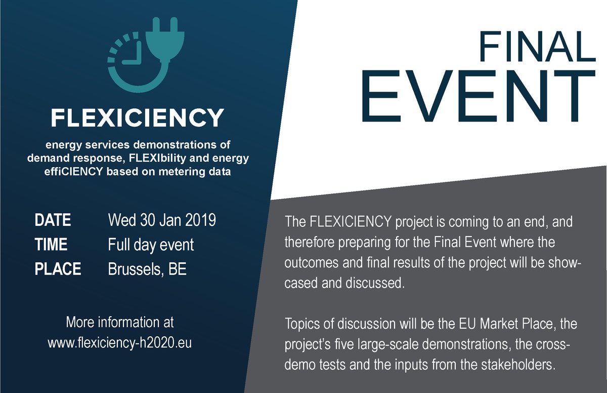 FLEXICIENCY (@flexiciency) on Twitter photo Signed up to the Final Event yet? Join <a href="/FLEXICIENCY/">FLEXICIENCY</a> Consortium & external stakeholder experts to plan how the EU Market Place could be taken to market to enable new #energy services through border-less data exchange @ Brussels on 30 Jan! More info bit.ly/2QzDlJ2 Signed up to the Final Event yet? Join <a href="/FLEXICIENCY/">FLEXICIENCY</a> Consortium & external stakeholder experts to plan how the EU Market Place could be taken to market to enable new #energy services through border-less data exchange @ Brussels on 30 Jan! More info bit.ly/2QzDlJ2