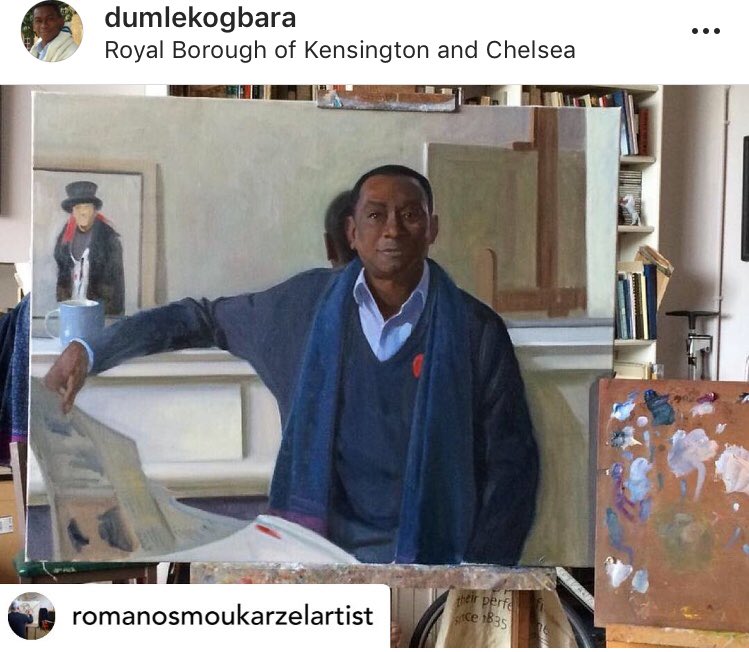 DumleKogbara's tweet photo. 🎨Being painted by my artist friend, Romanos Moukarzel, in his Chelsea studio
‘@romanosmoukarzelartist In the studio busy working on a portrait of my friend Dumle @dumlekogbara #portrait #portraitpainting #paintingafriend #chelseastudio #london #londonart #blue’ https://t.co/7bQMOGD34K