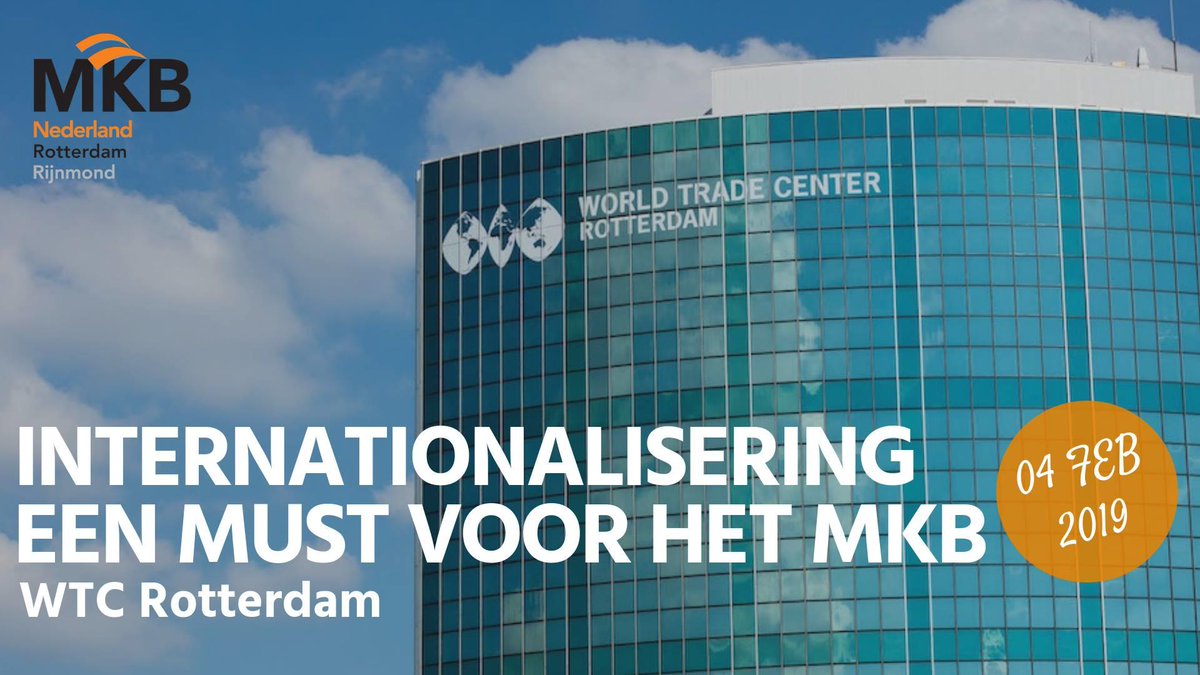 INTERNATIONALISERING EEN MUST
Samen met <a href="/MKB_Rotterdam/">MKB Rotterdam</a> organiseren wij op 4 februari a.s. een mooi event in WTC #Rotterdam rondom het belang van #internationalisering. Inspirerende sprekers, veel tips en goede #netwerkmogelijkheden. Lees meer via: bit.ly/2sq2Wut