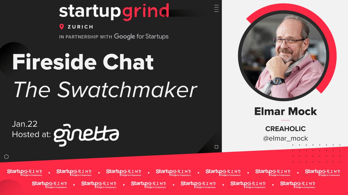 Jan.22, I host the fireside chat w/ co-inventor of the <a href="/Swatch/">Swatch</a> Elmar Mock, professional #inventor &amp; #entrepreneur. He prefers the paths less trodden &amp; never plans ahead – to avoid dulling his #curiosity &amp; sharpness of mind startupgrind.com/events/details… Join us at <a href="/ginettateam/">Ginetta</a>