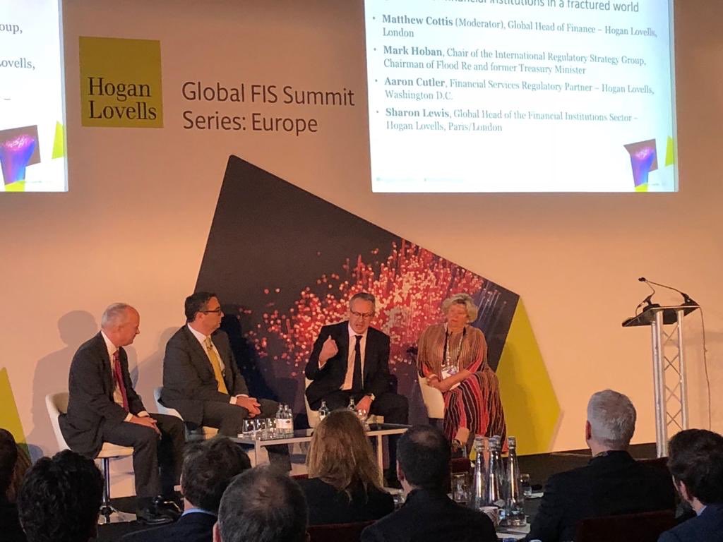 HoganLovellsFIS's tweet photo. #FISSummitEurope hearing views from ⁦@mark_g_hoban⁩ on the Key Issues for Financial Institutions in a Fractured World during our opening plenary session, moderated by Matthew Cottis, with European views from ⁦@SLewisBoys⁩ and U.S. perspectives from Aaron Cutler https://t.co/KBoUANhnsD