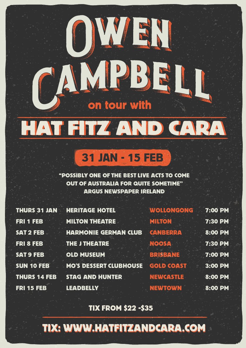 Haven't visited the twitter world for a long while!! What have I missed!?
On tour with <a href="/Hatfitzcara/">Hat Fitz & Cara</a> check the poster below and grab a ticket!
Don't miss out! Great night of live music coming to you!
hatfitzandcara.com