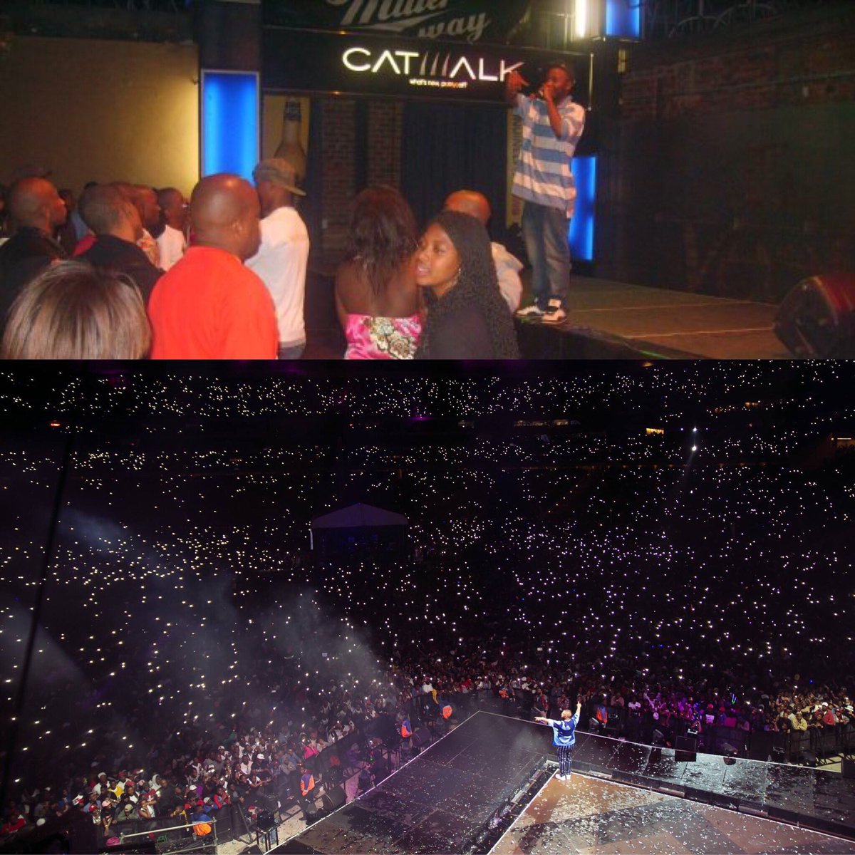 10 years ago I was begging Jr to perform at his album launch. Couldn’t get into the club B4 he got there cause the bouncers&amp;the door lady didn’t know or care who I was. 10 years later I sold 68 000 tickets at Soccer City Stadium.  #2008vs2018 #10yearchallenge #2008vs2018challenge