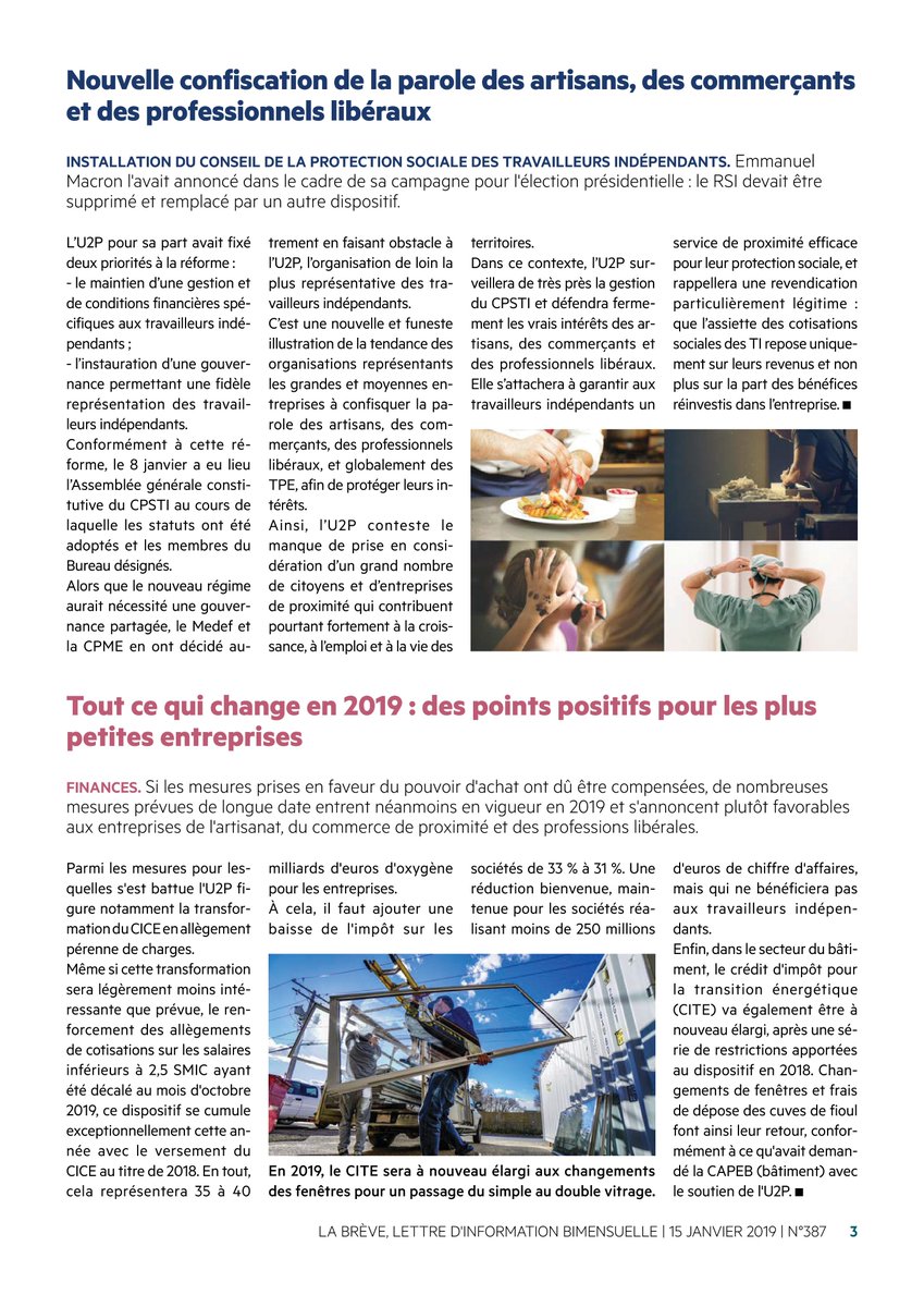 U2P_france's tweet photo. 📣La #Brève n°387 est sortie !
✅2019, année charnière
✅Le prélèvement à la source entre en vigueur malgré l'inquiétude des chefs d'entreprise de proximité
✅Nouvelle confiscation de la parole des artisans, des commerçants et des professionnels libéraux
➡https://t.co/oTK33Uco3Y https://t.co/hIoxw3MpMz
