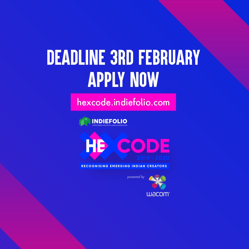 IndieFolio's tweet photo. HEXCODE GRAPHIC DESIGN AND ILLUSTRATION APPLICATIONS ARE NOW OPEN!
Click the images to know more about the contest, jury, and deadline.
Head over to https://t.co/Ppn8xGwaAp to submit your portfolio now!
Hexcode 2019-20 is powered by @wacomindia
#HexCode2019 #ContestAlert https://t.co/uxlUylIDXZ