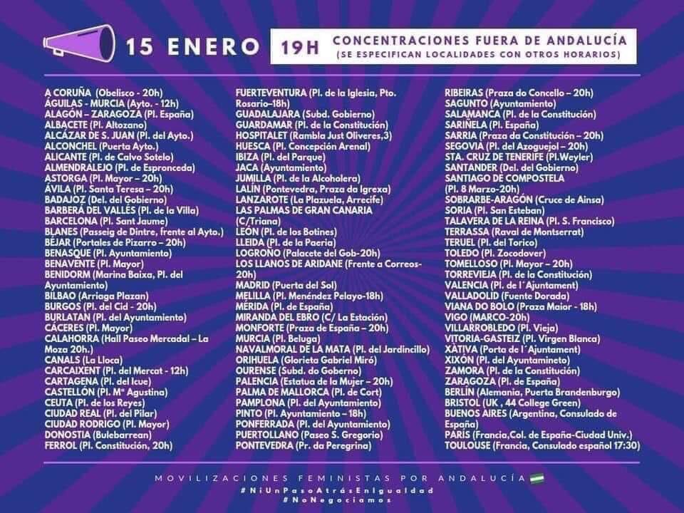 socialistas_gal's tweet photo. 🚺 Aquí podes ver o listado das concentracións convocadas para hoxe. A Coruña, Ferrol, Lalín, Monforte, Ourense, Pontevedra, Ribeira, Sarria, Santiago, Viana do Bolo, Vigo. 
Seguro que hai algunha preto da túa casa. 
#NinUnPasoAtrás #NinUnPasoAtrás https://t.co/wswnDc5DTw