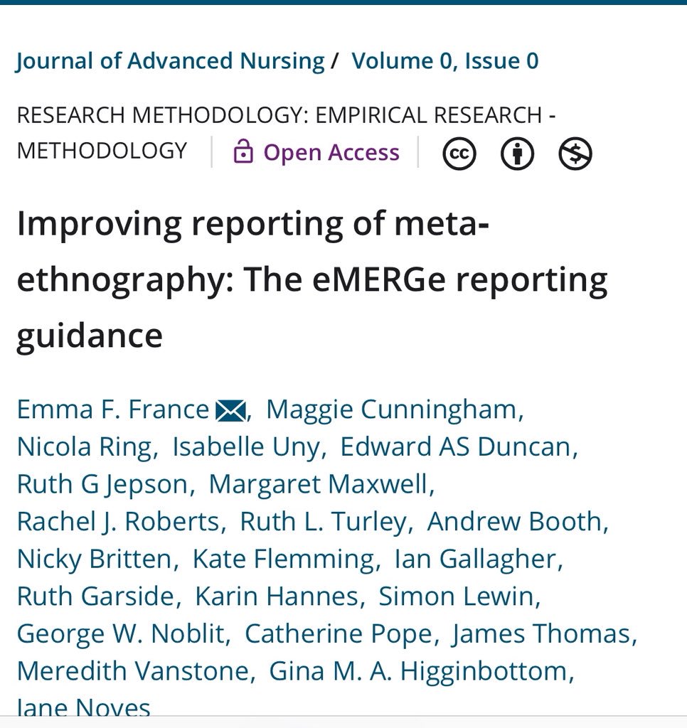@UofA_Nursing @UoNCEBHC @CNOBME_SAG @SarahChitongo @SheilaSobrany @uduakarchibong1 @UoStirling @CochraneUK 4 important pubs today #metaethnography really thrilled to be part of this team advancing science. Congrats to PI Dr Emma France