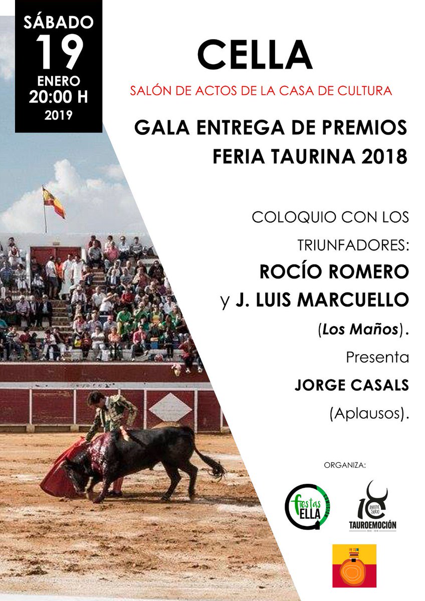 TorosCella's tweet photo. 🏆 GALA DE PREMIOS | Los Maños y @RocioRomeroAlv recibirán este sábado los premios de la feria taurina de Cella 2018. Moderará un coloquio el periodista @JorgeCasals, de @aplausos, y amenizará la Banda de Música de Cella. https://t.co/12OAgp5dNK