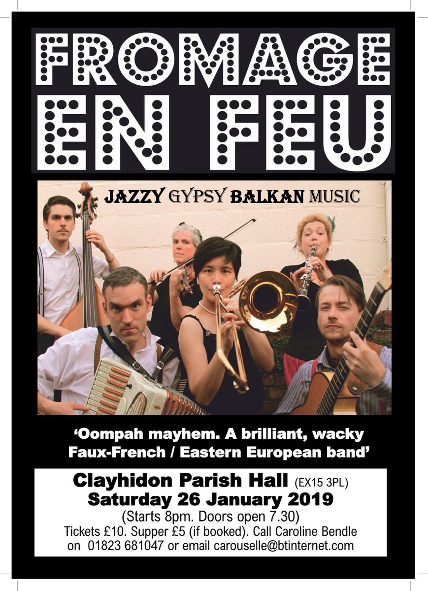 Set your 🧀on 🔥in Clayhidon, #Devon on 26.01.19 Ticket info found here clayhidon.org.uk/home  🍽️available when booking #devongigs #livemusic #devonlife #villageconcerts #devonevents