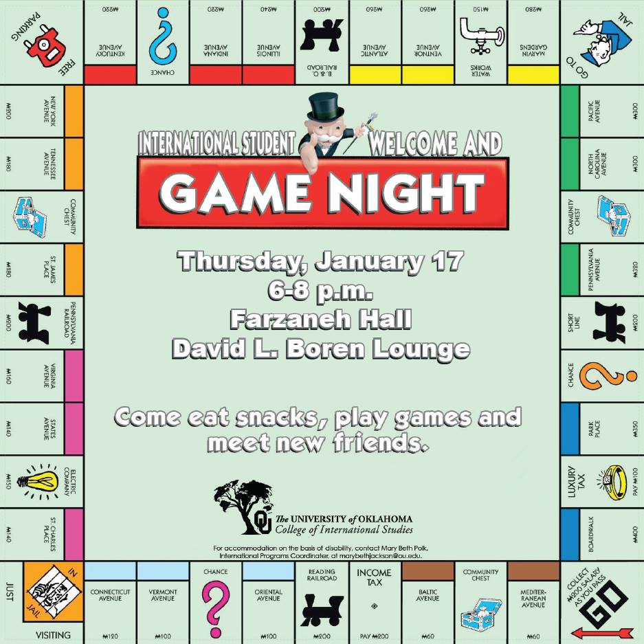 Welcome back to our international students! Join us this Thursday night for games, snacks and fun times in Farzaneh from 6-8!