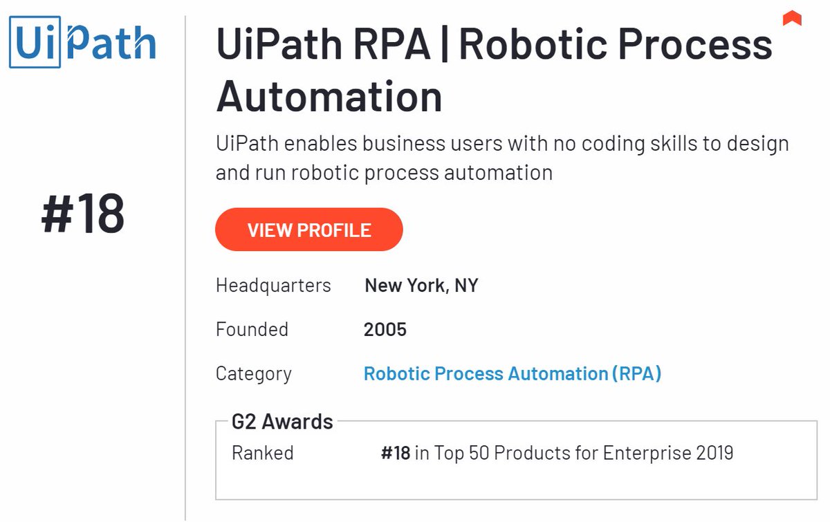 We've made it into TOP50 Enterprise Software in 2018 #G2awards +Top 100 Software Companies and Top 100 Software Products @UiPath @G2Crowd