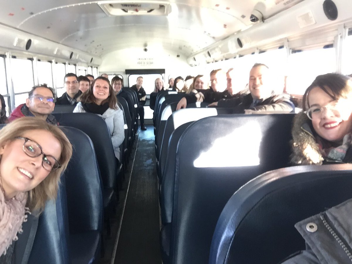 Provincial school division communicators taking the bus to lunch!  Thanks, <a href="/chase_elena/">Elena Chase</a> for help setting up the bus! <a href="/SASBO_SK/">SASBO</a>