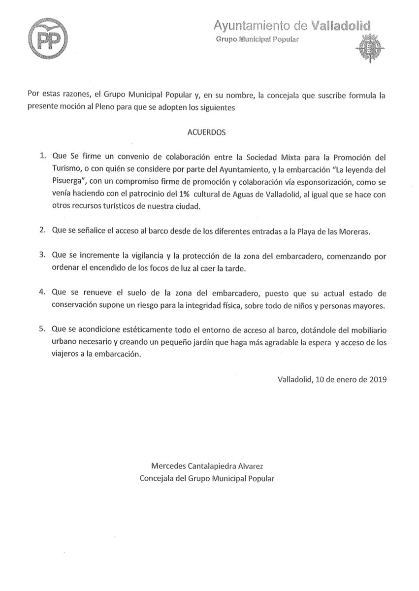 #PlenoValladolid #MercedesCantalapiedra defiende en nombre del @PPAYTOVLL, la #Moción titulada “para adoptar diferentes medidas que pongan en valor la embarcación “La Leyenda del #Pisuerga'