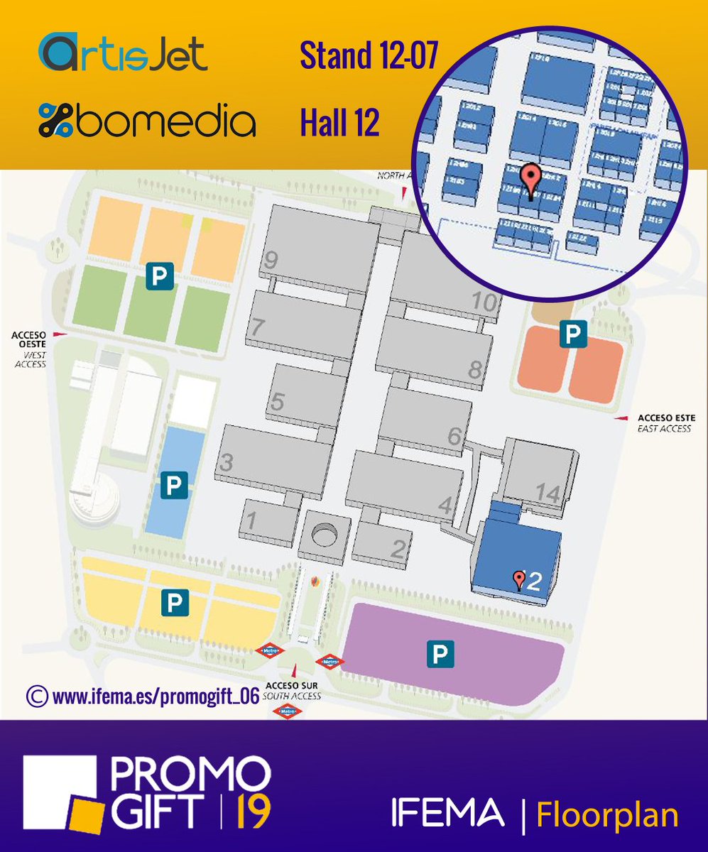 artisJet's tweet photo. Plan your visit to @FeriaPROMOGIFT Madrid 2019 and reach us easily!
Check the trade fair’s #floorplan and pay us a visit in 👉 Stand 12-07 | Hall 12 |
We are waiting for you!
#artis2100U #promogift2019 #promogiftmadrid #feriademadrid #artisJet #bomedia
https://t.co/85MohCGygv https://t.co/oYGcN7IkZC