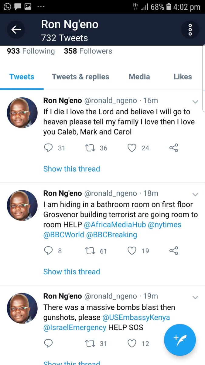 eriknjoka's tweet photo. POLICE RESPOND to gunshots reported at Dusit D2 Hotel in Riverside, Nairobi. #RiversideShooting Pray for those TRAPPED. https://t.co/NsiBWu29QT