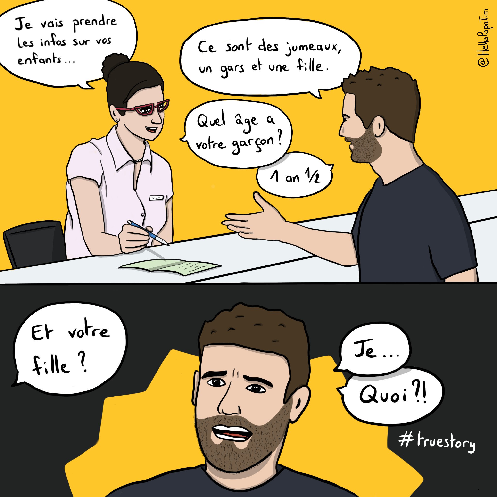 Papa Tim Je Vais Prendre Les Infos Sur Vos Enfants Illustration Dessin Parents Quotidien Enfant Bebe Papa Famille Humour Fun Procreate Bandedessinee Jumeaux Gars Fille Age Infos What