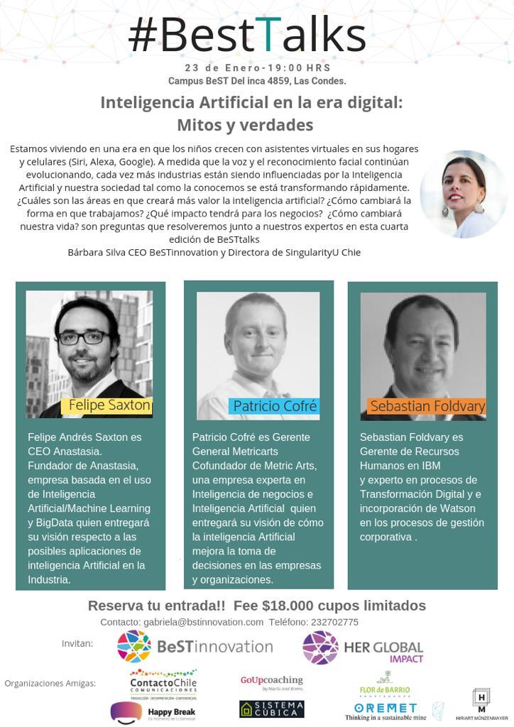 Herglobalimpact's tweet image. ¿Cuáles son las áreas en las cuales la #IA creará más valor? ¿Qué impacto tendrá en los negocios? Descúbrelo en nuestro próximo #BestTalks en una interesante conversación con @fasaxton, @pcofre, @sebafoldvary y @barbarasingular Reserva tu entrada aquí 👉 welcu.com/bestinnovation…