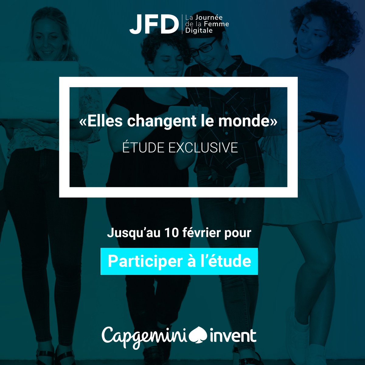 Participez à notre étude "Elles Changent le Monde" #JFD19 en partenariat avec @Capgeminiinvent. Tous impliqués pour une meilleure représentation des femmes dans la Tech ! #WomeninTech #mixité 👉 bit.ly/étudeJFD19